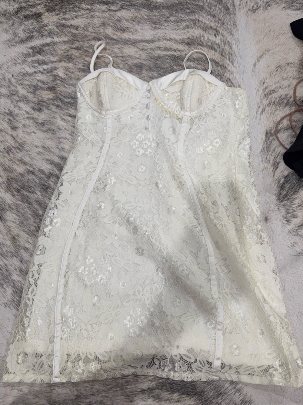 Ivory Lace Mini Slip Dress with Built-In Cups